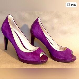 Cole Haan x Nike Air women’s 6B purple suede and patent leather peep toe pumps